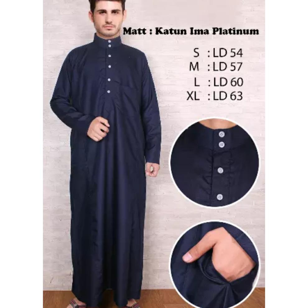 BAJU KOKO GAMIS PRIA MUSLIM JUBAH LENGAN PANJANG NAVY TERBARU TERLARIS