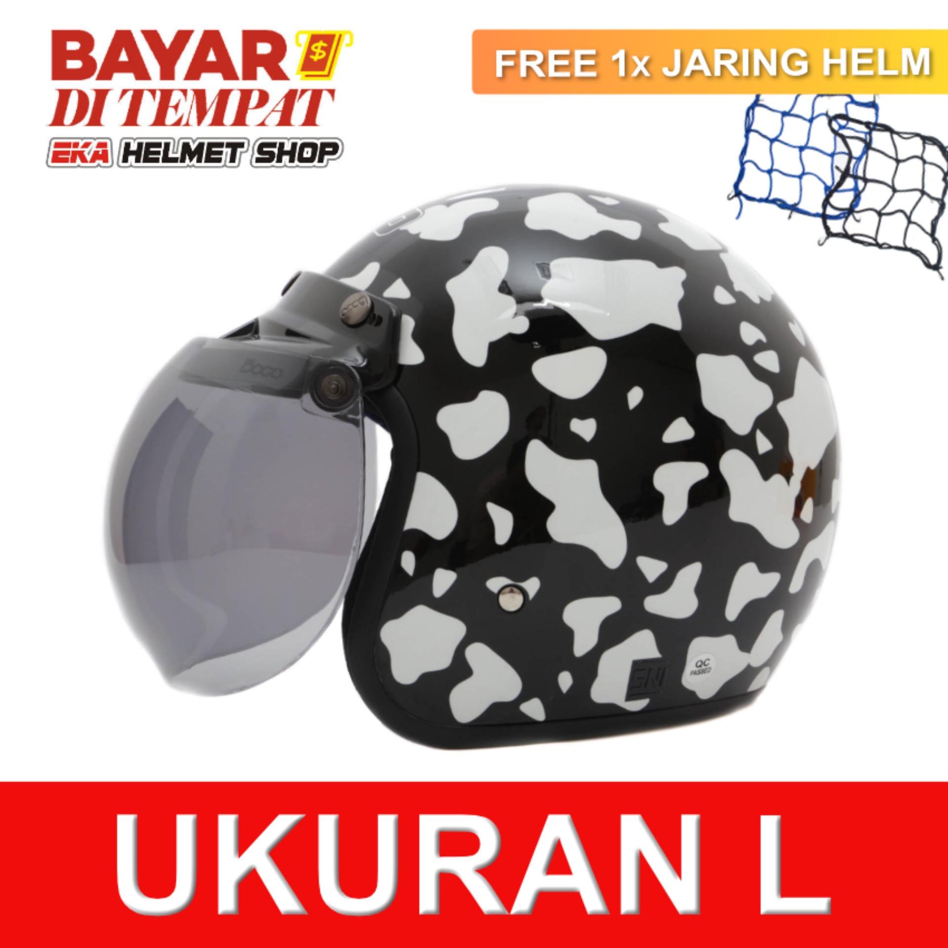 WTO Helmet Retro Bogo - Cow - Hitam + Promo Gratis Jaring Helm