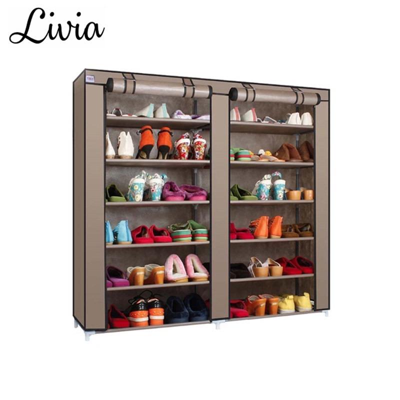 Livia Rak Sepatu 12 Susun dengan Penutup Debu - Rak Sepatu Lipat Portable