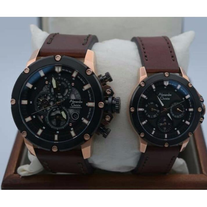 Jam Tangan Sport Kulit Original Pria Wanita Couple Pasangan Alexandre Christie Tali Kulit Crono Tanggal Krono Aktif Original Terbaru Simple Elegan Promo Diskon Terlaris Termurah Alexandre Christie AC 6416 Original Coklat Hitam Rose Gold Murah