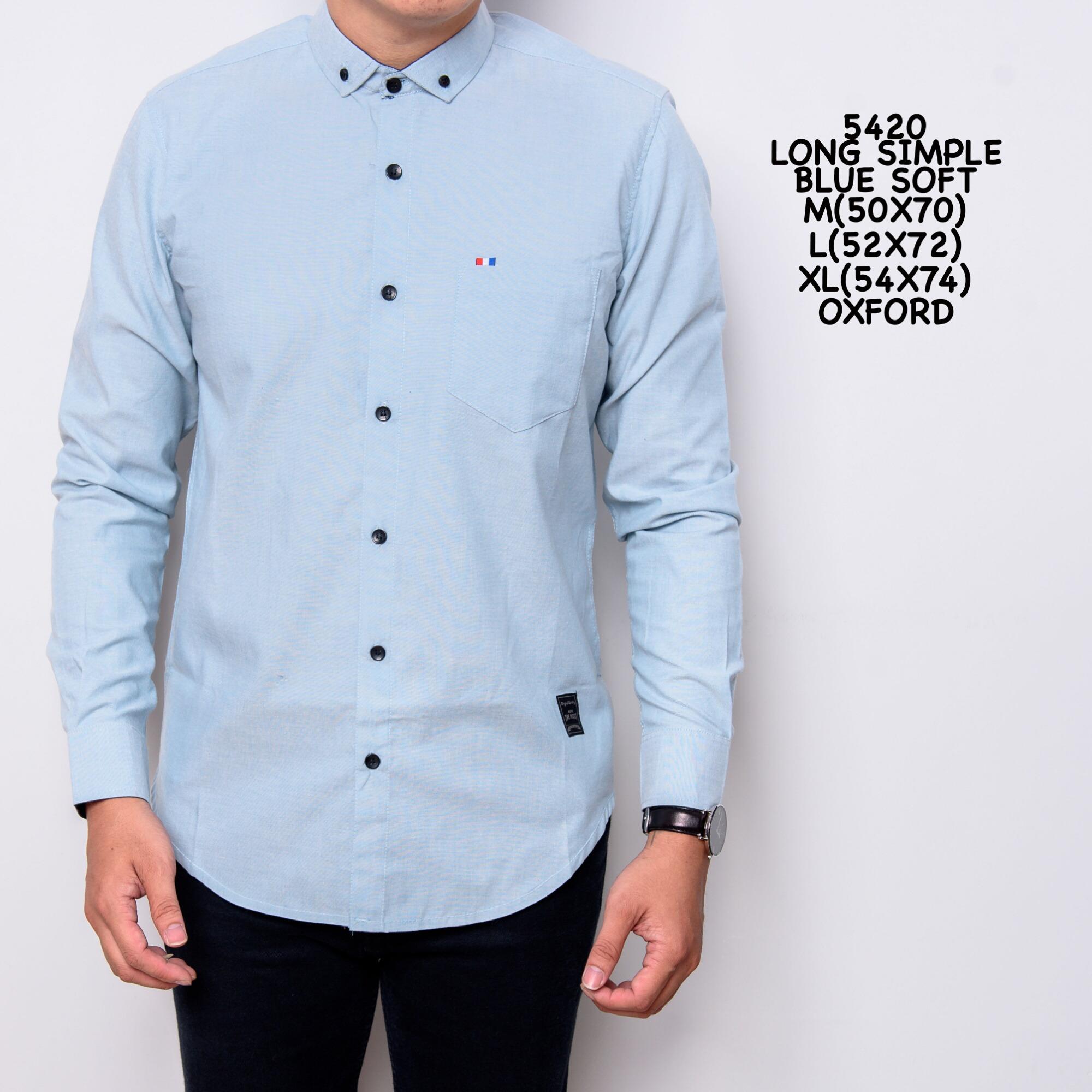 Kemeja Polos Kemeja Pendek Kemeja Flanel Kemeja Fashion Kemeja Kasual Pria Long Simple Blue Soft 5420 Oxford