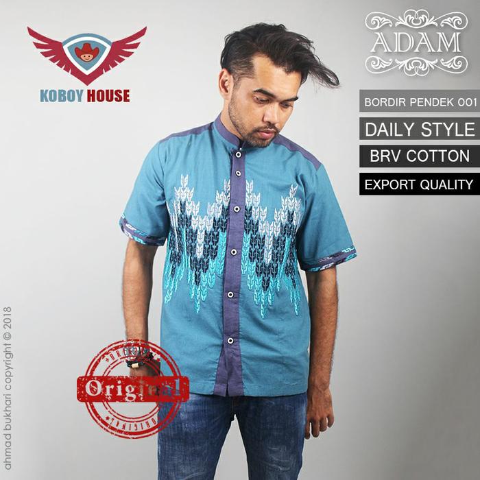 Baju Koko Gaul Lengan Pendek Full Bordir Warna Biru Muda Harga Grosir