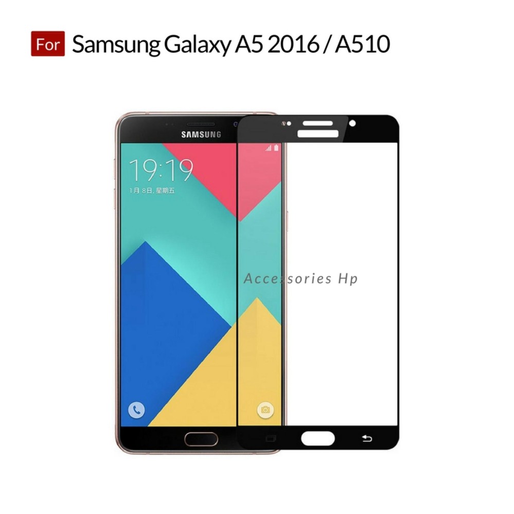 Accessories Hp Full Cover Tempered Glass Warna Screen Protector for Samsung Galaxy A5 2016 / A510 - Black