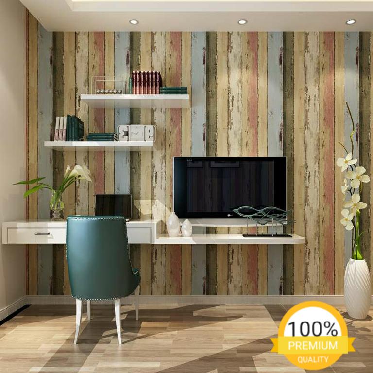 Grosir murah wallpaper sticker dinding kamar ruang indah bagus cantik elegan kayu vintage coklat abu abu
