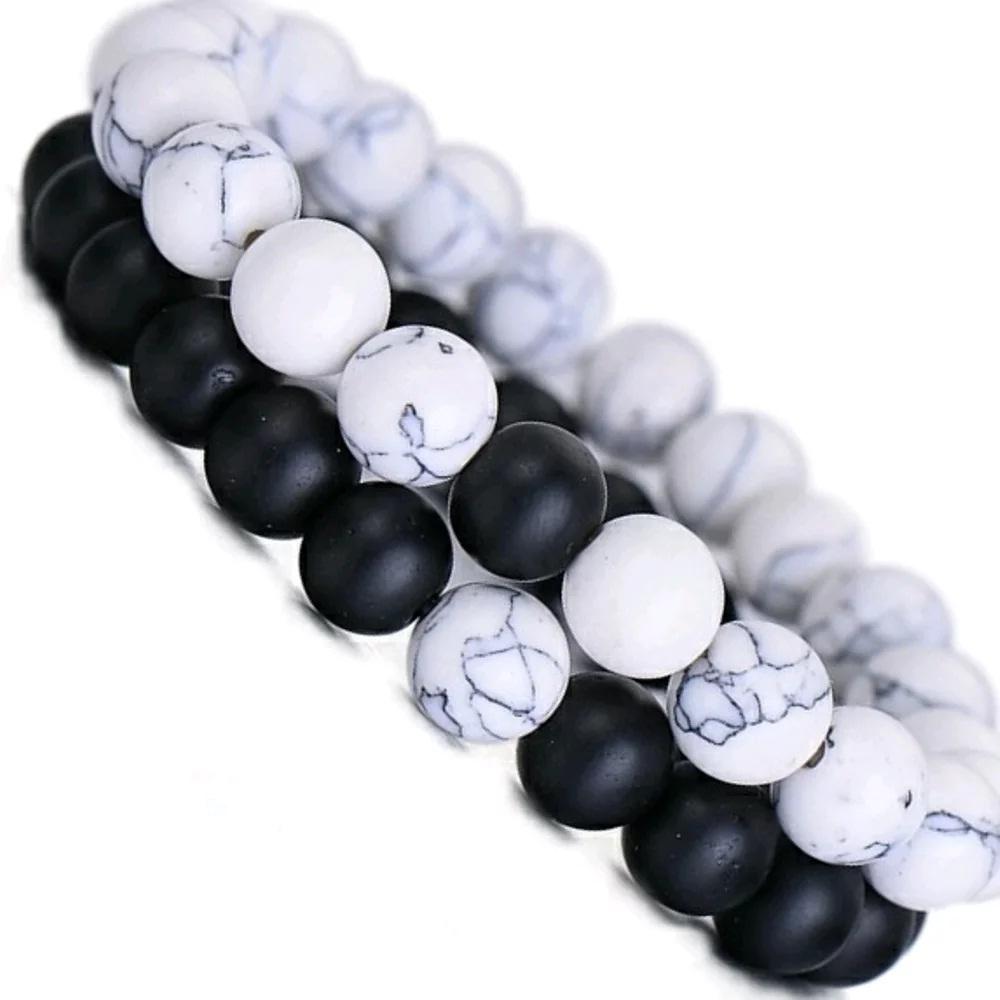 ... Gelang Couple Batu Pirus Putih Dan Batu Hitam Doff - 3