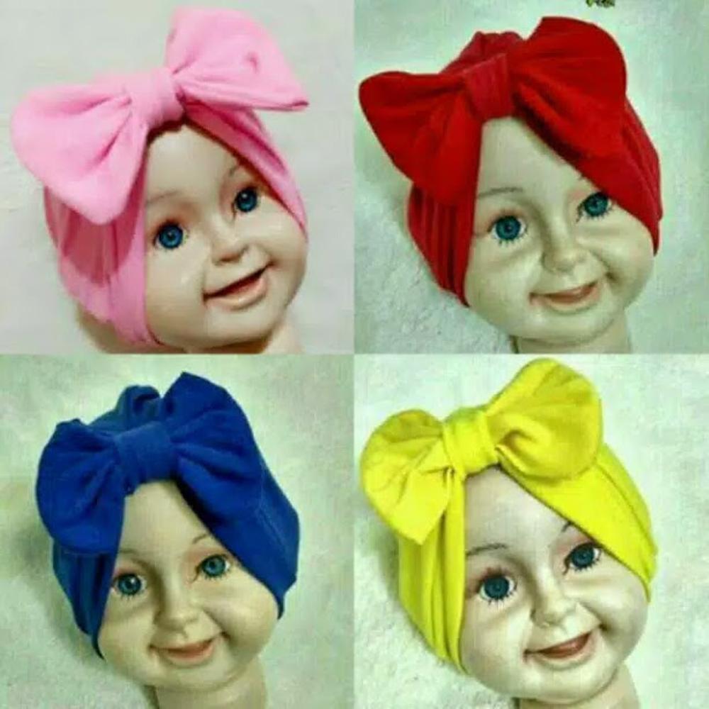 Turban Pita Bayi & Anak Topi Anak Perempuan Hijab Kerudung Bayi Balita Anak Turban Bayi Anak Ikat Polos Hijab Kerudung Aksesories Headband - Turban Baby Bayi Pita Bow Polos - WARNA RANDOM / ACAK