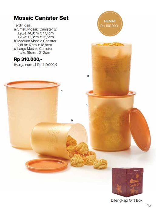 Tupperware Mosaic Canister Set Toples Kecil Sedang Besar