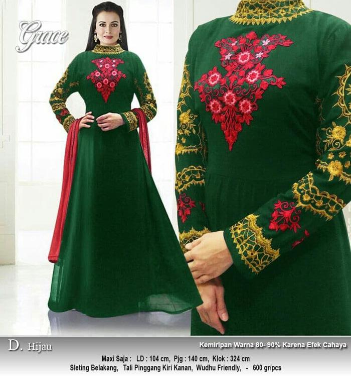 Kenzmal- Maxi Gamis Dress Baju Muslim Wanita Gamis Pesta Gracia Hijau