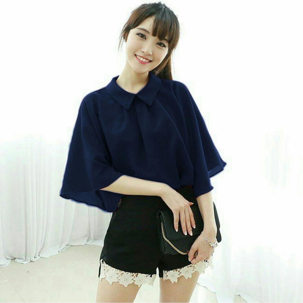 F Fashion Blouse Wanita Gigi - Navy / Baju Wanita / Blouse Korea / Atasan Wanita / Baju Formal / Kemeja Wanita / Kemeja Formal / Atasan Muslim / Kemeja Cewek Tunik / Kemeja Kerja / Kemeja Katun