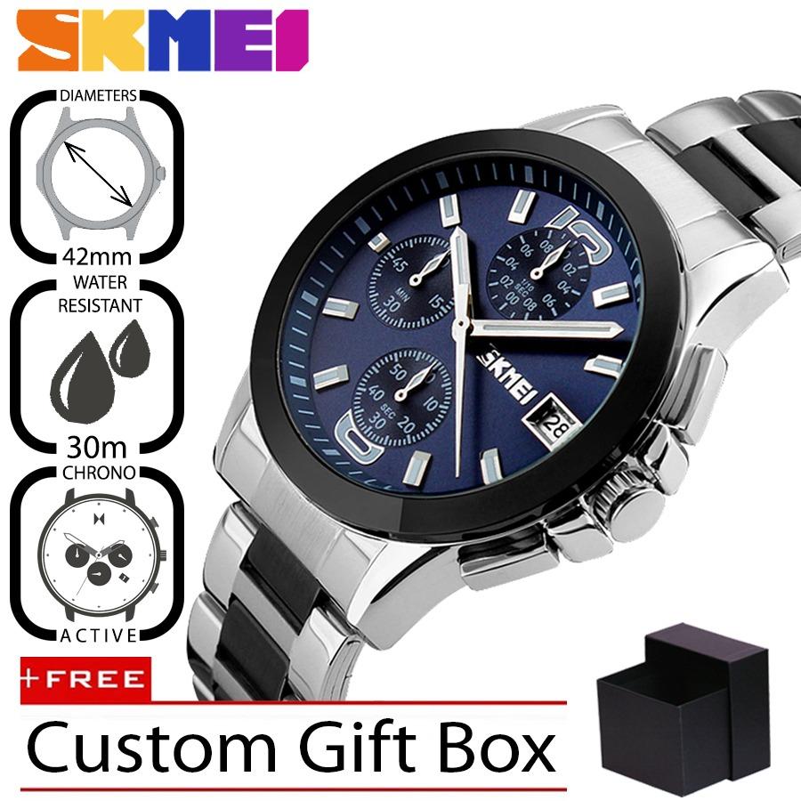 SKMEI 9126 Jam Tangan Pria Premium Business Analog Stainless Steel 42 mm - Anti Air 30 M - Active Chronograph Watches