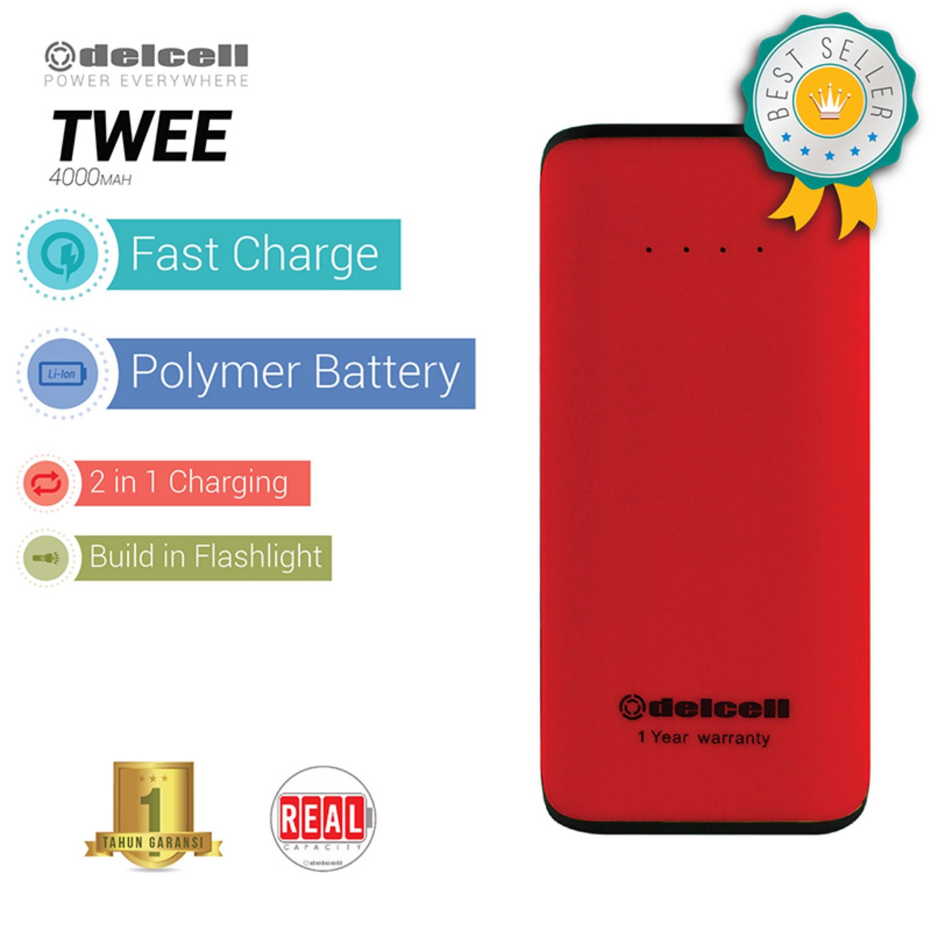 Delcell TWEE Powerbank 4000mAh Real Capacity Fast Charging - Red