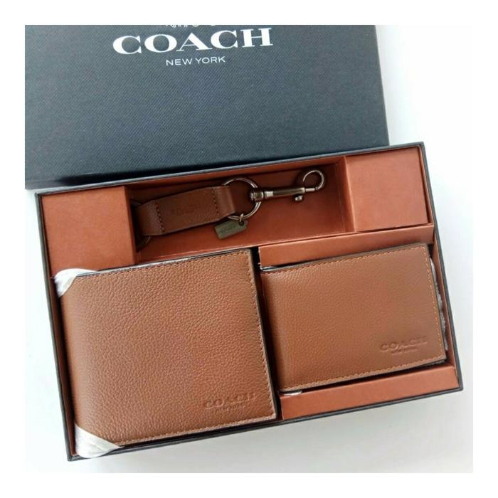 DOMPET PRIA COACH ORIGINAL - COACH MENS GIFT SET WALLET SADDLE