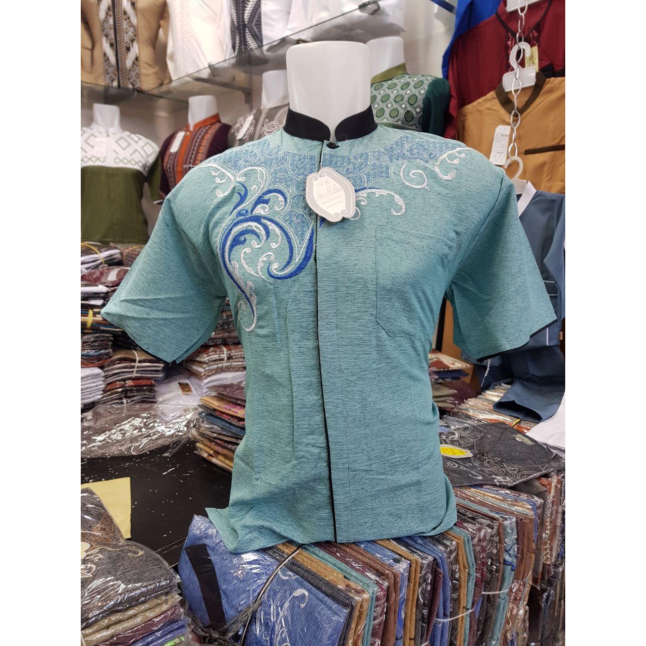 Baju Muslim / Baju Koko Pria Nicholas Full Bordir Warna Hijau