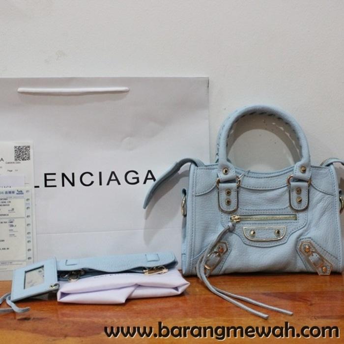 TAS BALENCIAGA MINI CITY METALIC EDGE LIGHT BLUE GHW