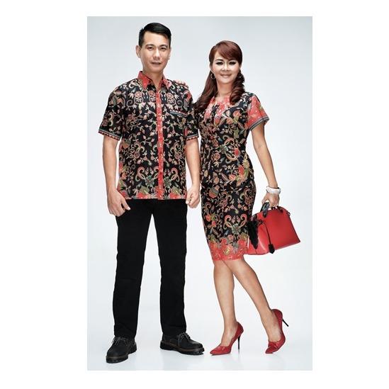 Batik Couple Batik Sarimbit Rok + Blues + Hem Pria Wanita Alena Hitam