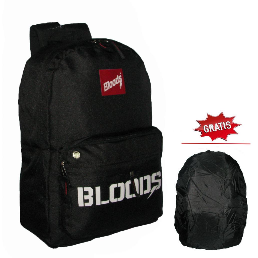 Backpack Simpel Casual Bloods dengan Raincover - Hitam