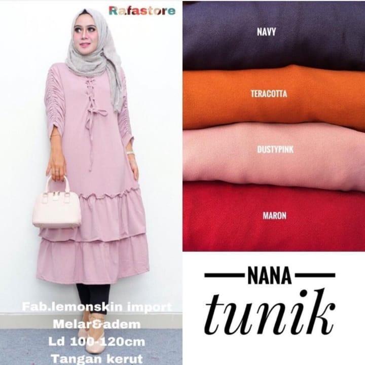 Baju Original Nana Tunik Balotely Pakaian Cewek Atasan Wanita Muslim Muslimah Blouse Panjang Simple Trend 2018