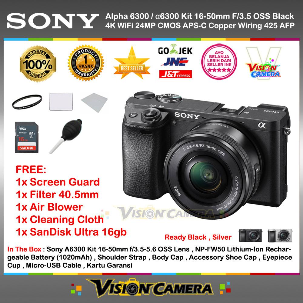 SONY Alpha 6300 with 16-50mm Lens Mirrorless Camera a6300 4K WiFi 24MP Exmor CMOS Sensor BIONZ X Processor + Screen Guard + SanDisk Ultra 16gb + Filter 40.5mm + Air Blower + Cleaning Cloth