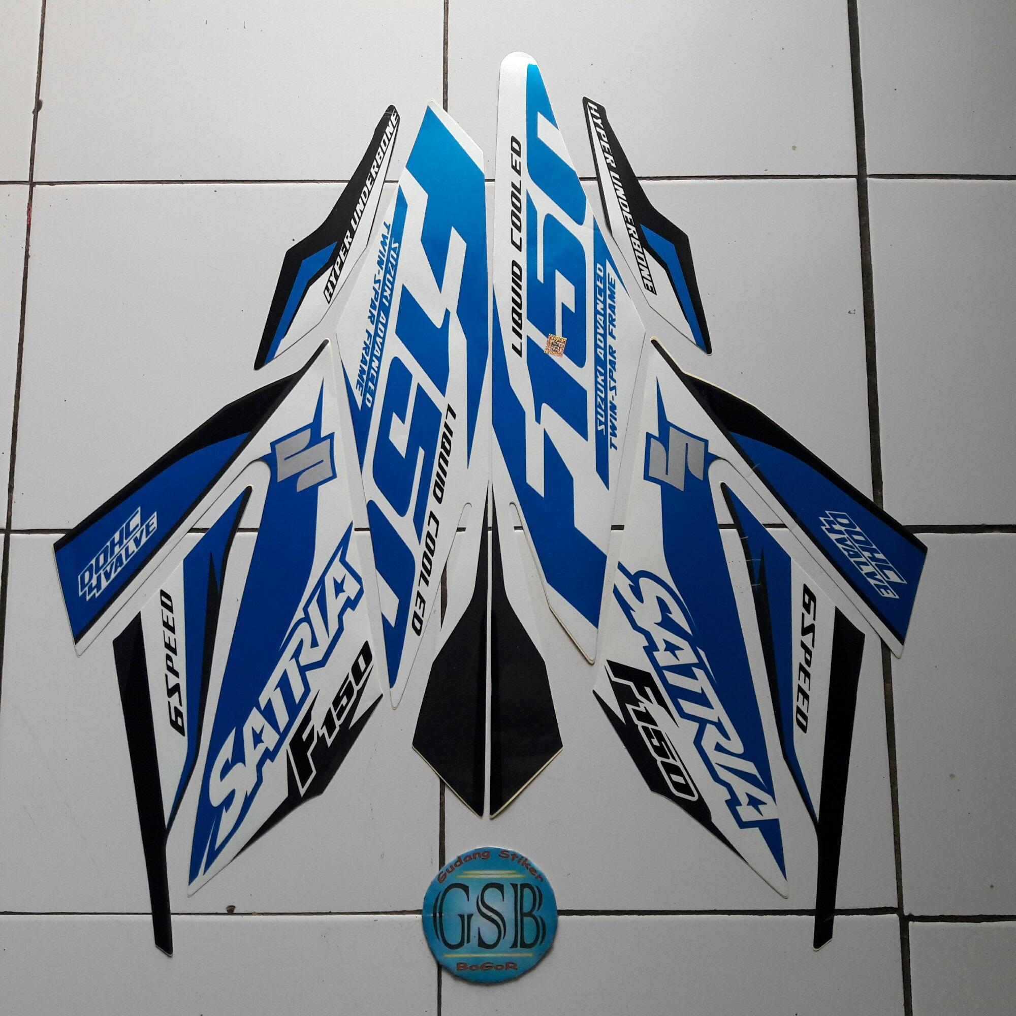 Stiker Striping Motor suzuki satria f150 2016 putih-biru-abu