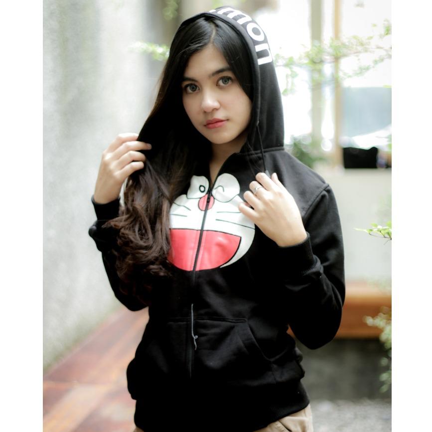 KEI'S jaket sweater wanita DORAEMON HODIE TEXT BLACK fashion wanita termurah