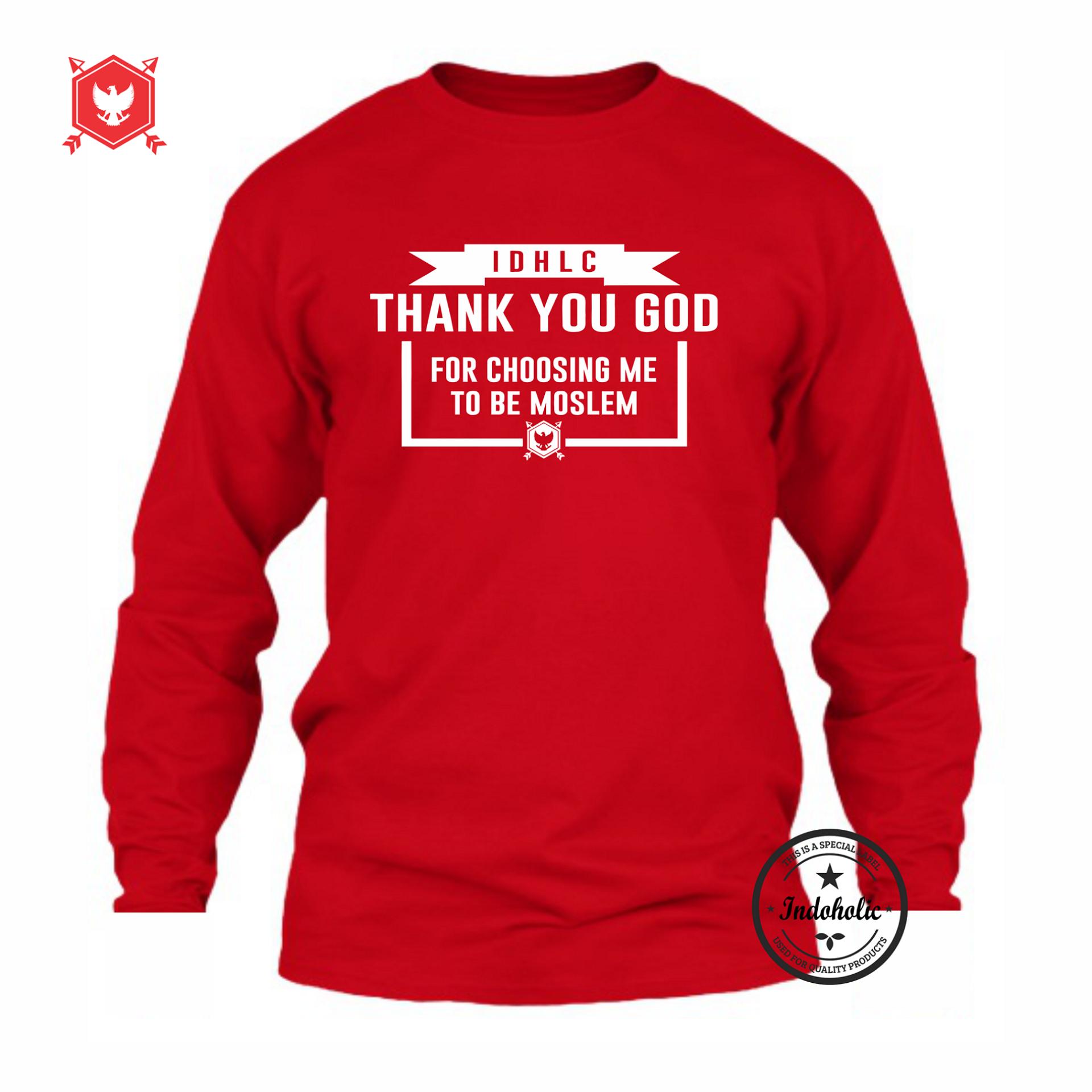 Indoholic Apparel Kaos Distro Thanks God Baju Pria Bandung Lengan Tangan Panjang Muslim Moslem Premium Lebaran Murah Keren Wanita Anime - Merah