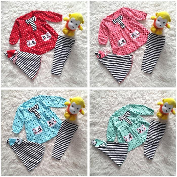 Baju Setelan Muslim Kerudung Garis Anak Bayi Perempuan Cat Love / baju anak termurah / setelan baju anak perempuan terlaris / baju anak keren