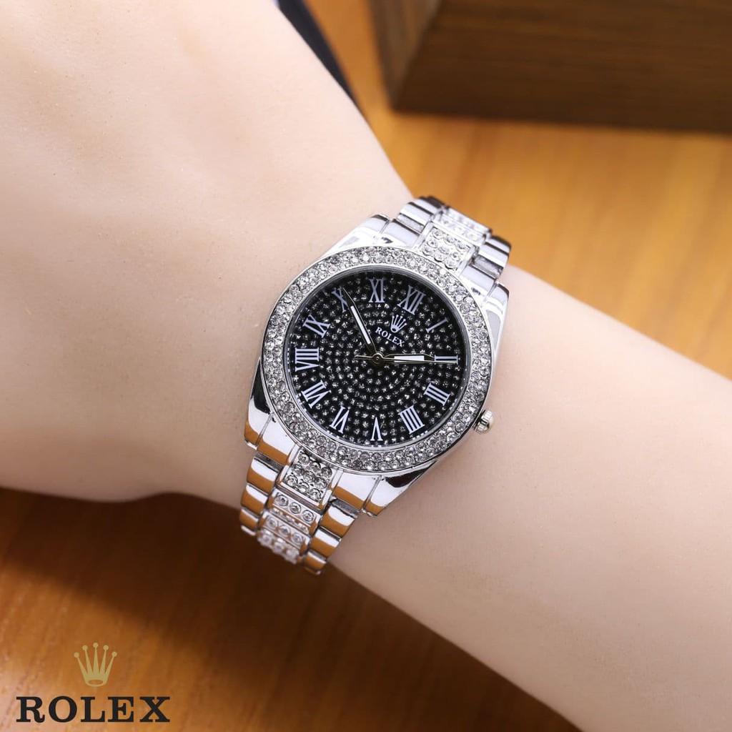 Jam Tangan Wanita / Cewek Rolex SK828 Rantai Silver Black