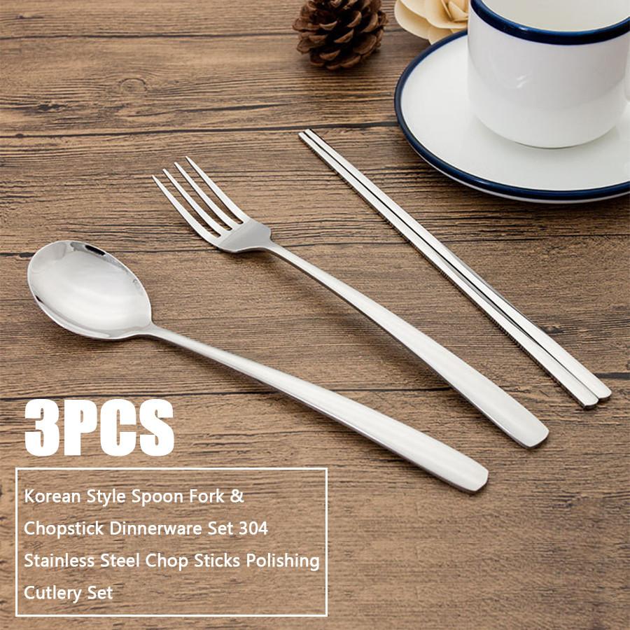 Gaya Korea Sendok Garpu & Sumpit Makan Set 304 Stainless Steel Memotong Tongkat Polishing Sendok Garpu