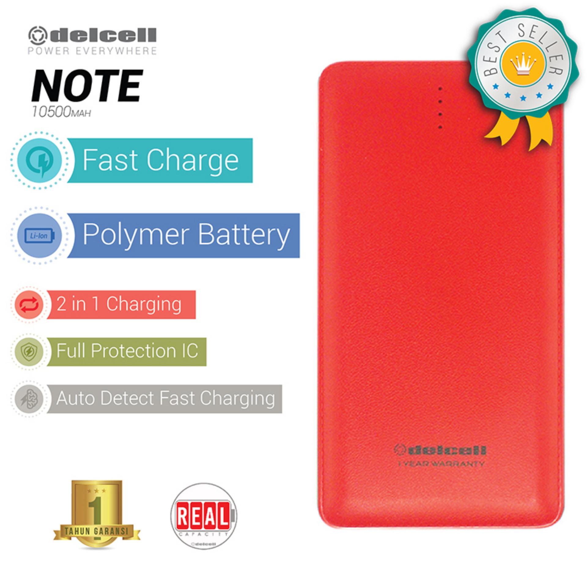 Delcell NOTE Powerbank 10500mAh Real Capacity Fast Charging Polymer Battery - Merah