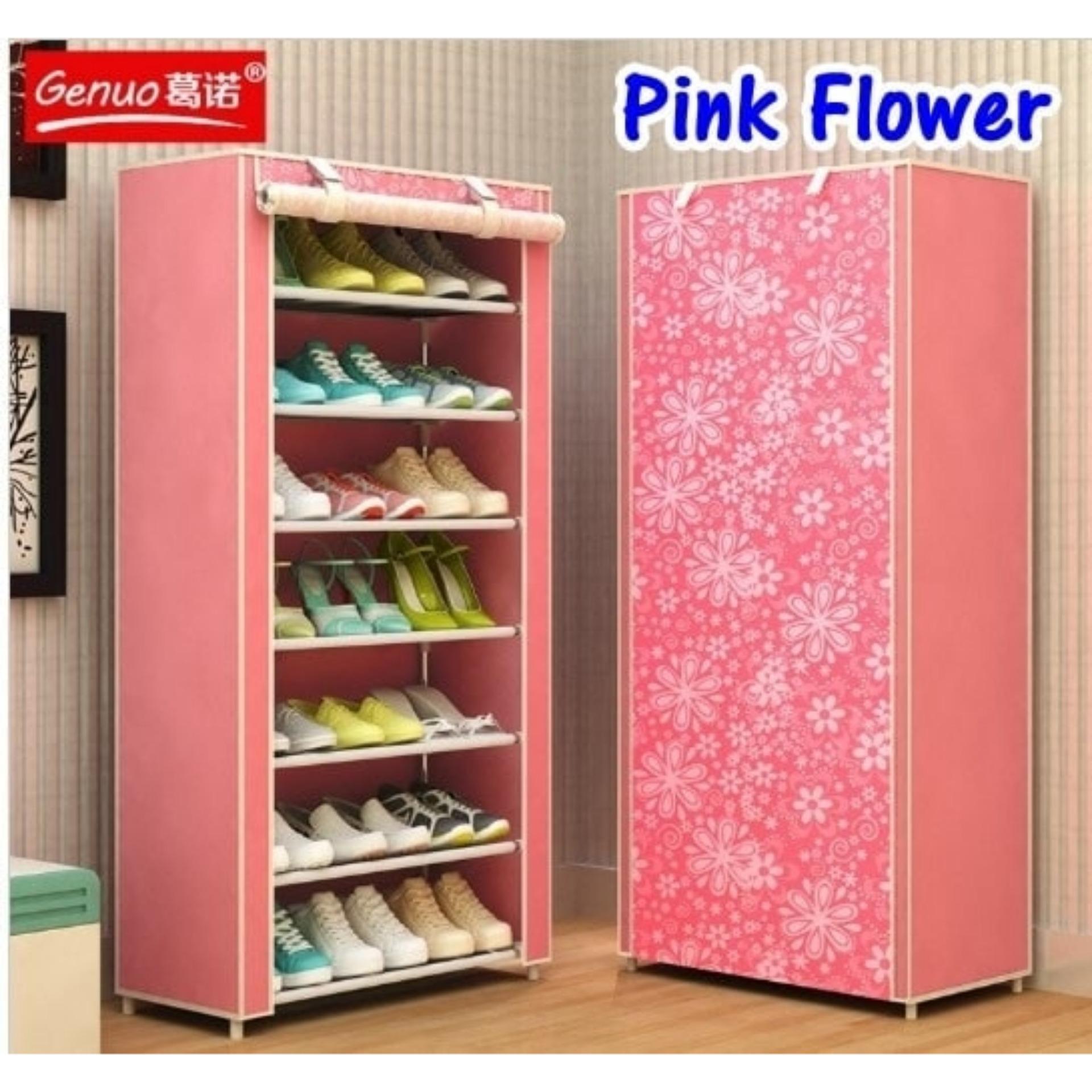 Rak sepatu keren rak plastik bertingkat lemari sandal sepatu rak sepatu bongkar pasang rak sepatu sandal AK-8 Pink Flower 7 Tingkat