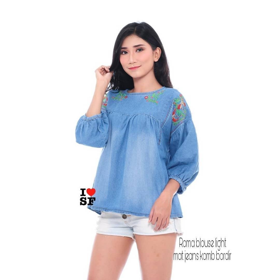 Baju Original Roma Blouse Jeans Top Pakaian Wanita Muslim Atasan Cewek Muslimah Modern Baju Simple Tren 2018