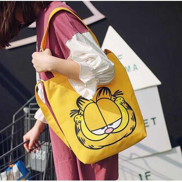 tas kanvas selempang kuning garfield vintage ala korea design style