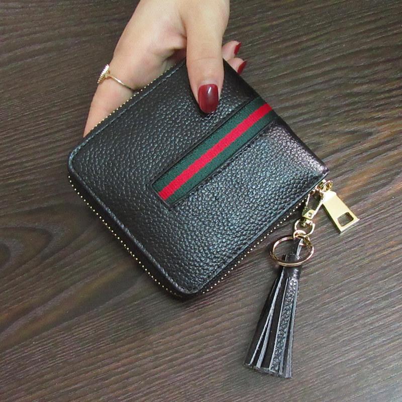 Jepang Dan Korea Selatan Kulit Dua Kali Lipat Wanita Tas Kecil Ayat Pendek Dompet (Hitam + Selendang Tari)