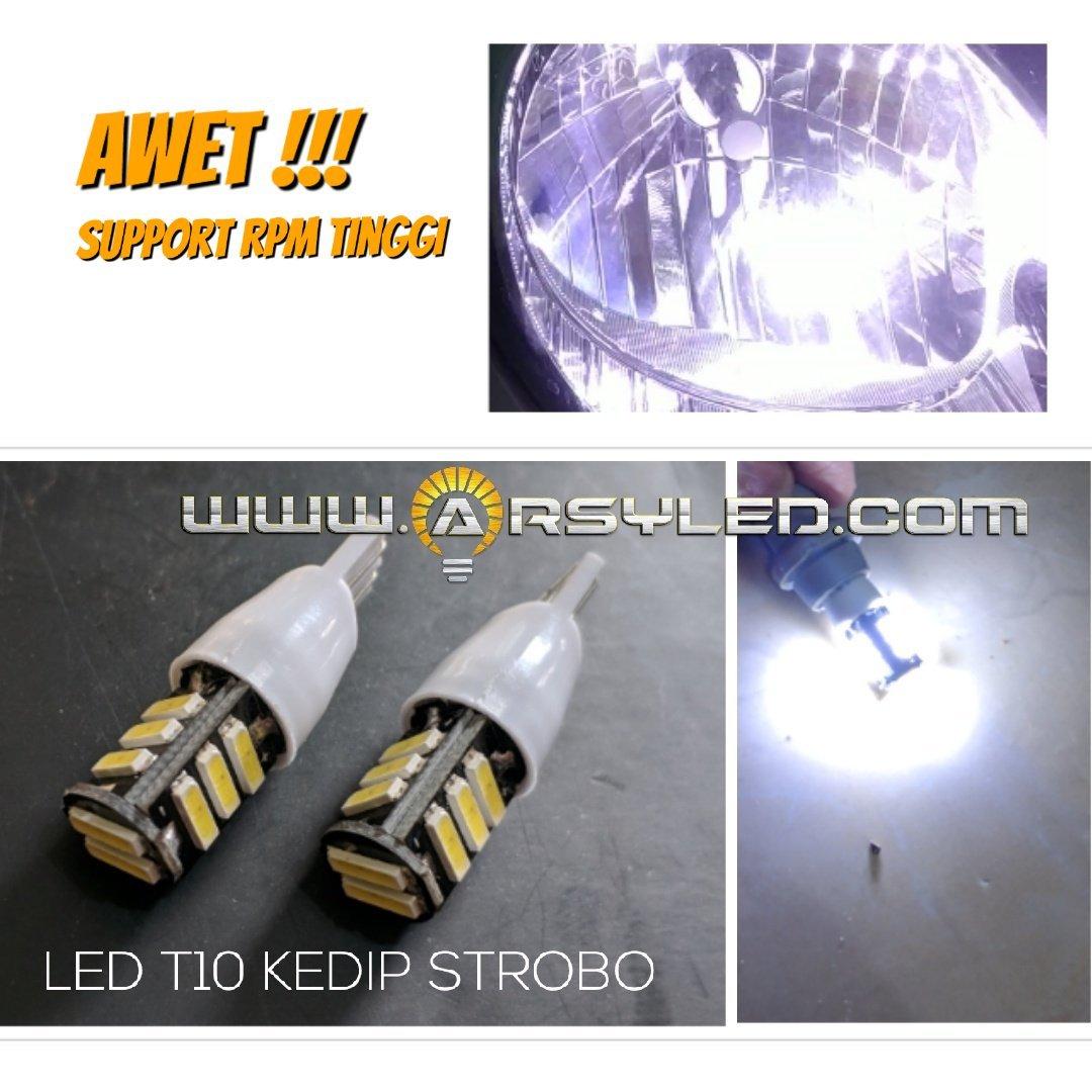 2 Biji Lampu LED T10 Kedip Strobo Flash 7020 Awet Senja Sein Sen .