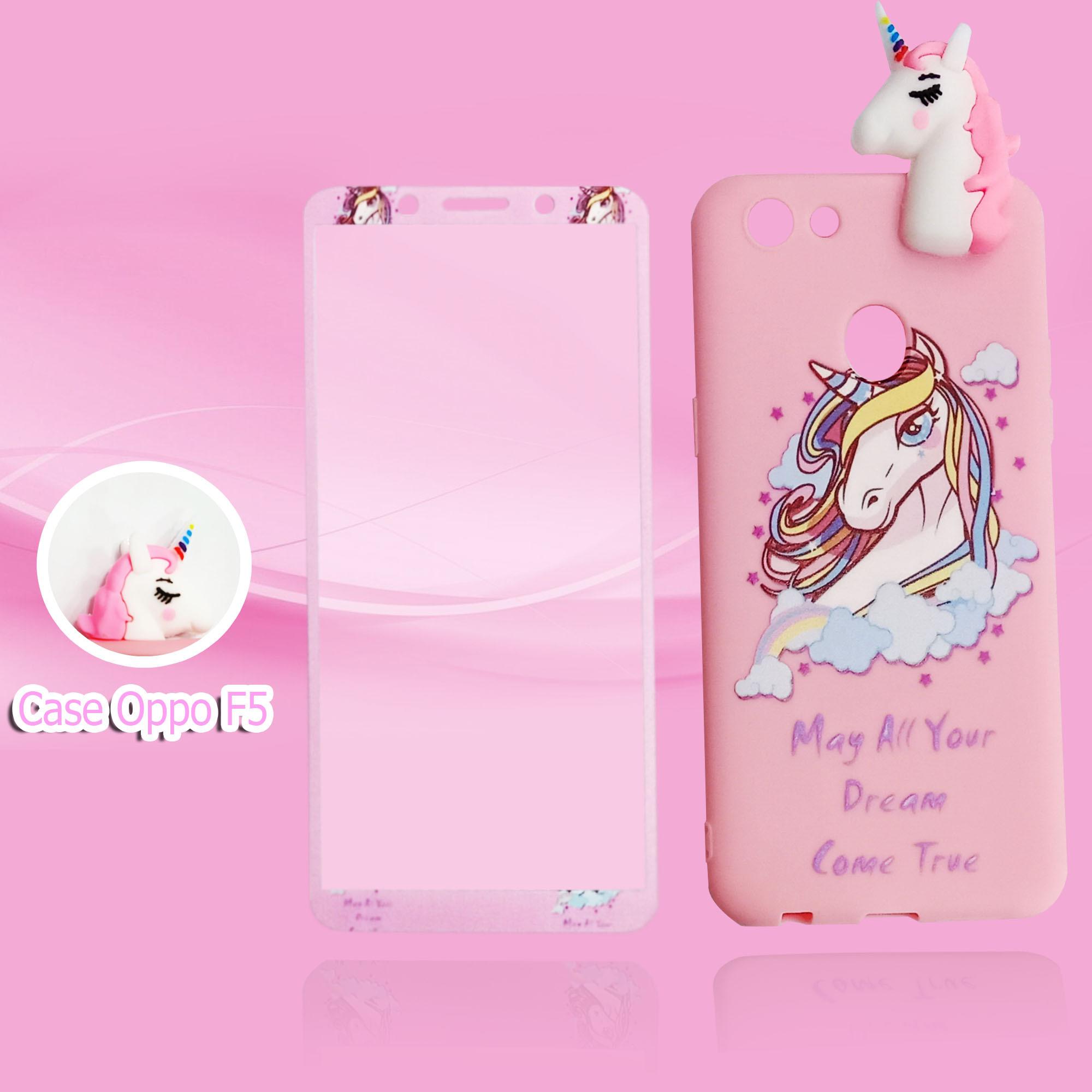 Marintri Case Oppo F5 With Tempered Glass Unicorn Manjat