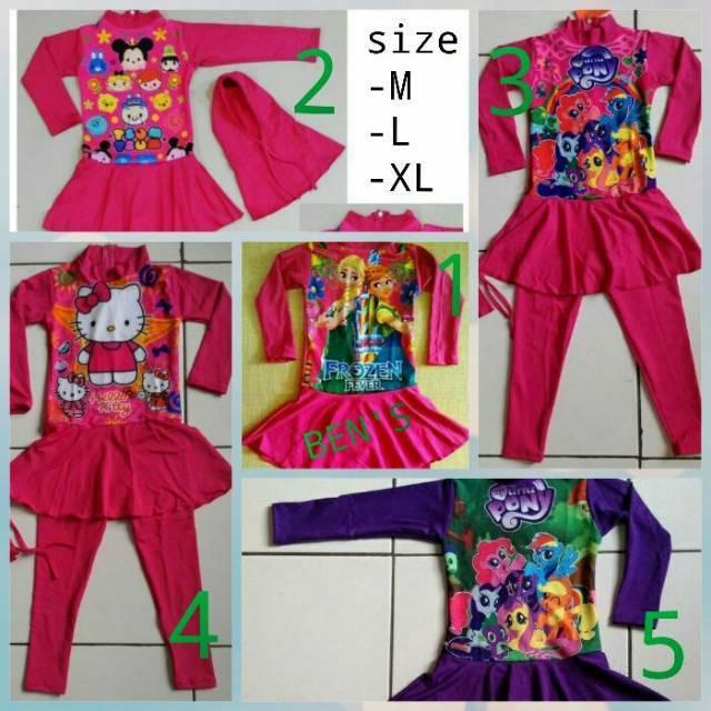 BAJU RENANG ANAK MUSLIMAH MUSLIM KUDA PONNY / FROZEN / SUM SUM ANAK TK / SD M - XL BEN'S ORIGINAL