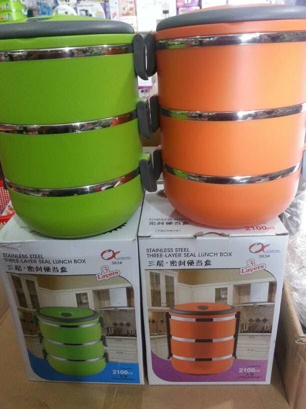 Rantang / Lunch Box Kotak Makan / Bekal Stainless susun 3 warna - VBGuPU Terbaru