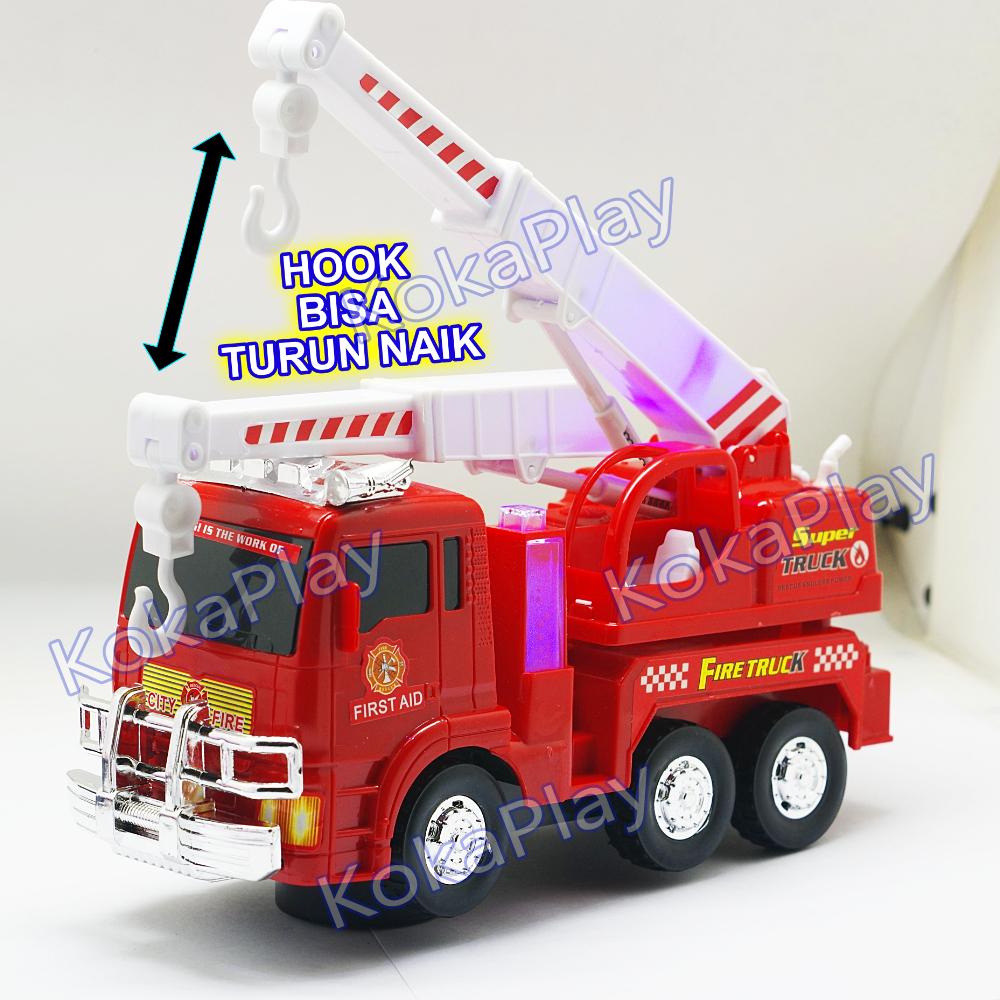 KokaPlay Fire Truck Bump And Go Mobil Pemadam Kebakaran Crane Hook