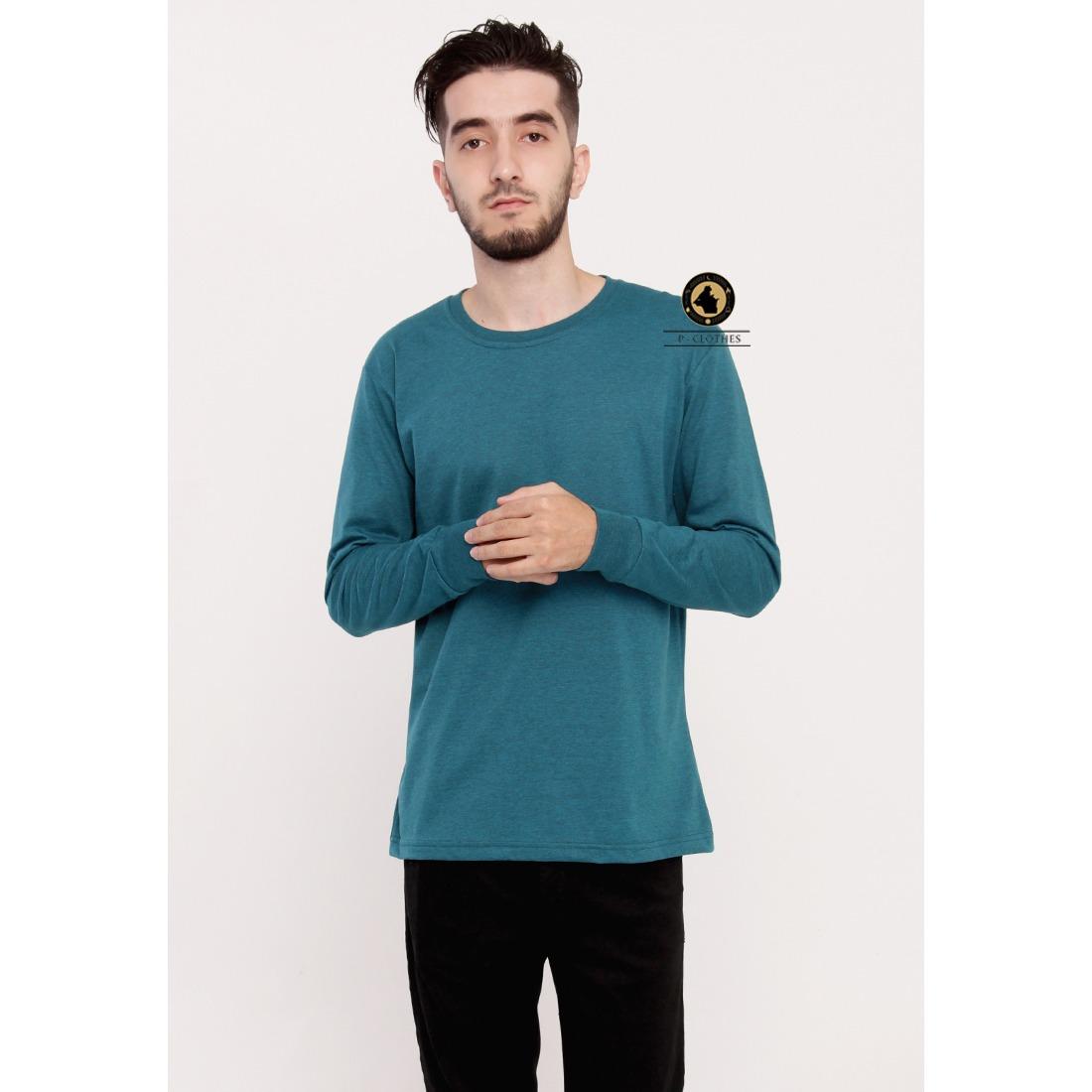 KAOS POLOS LENGAN PANJANG COTTON COMBED PREMIUM BANDUNG PRIA WANITA DEWASA TEAL TRITONE