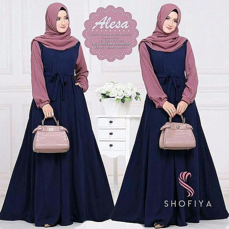 Gamis Alicia 2in1 Dress Balotelly + Pasmina Sipon Baju Wanita Panjang Muslim Casual Wanita Pakaian Hijab Modern Baju Gaun Pesta Modis Trendy Terbaru 2018