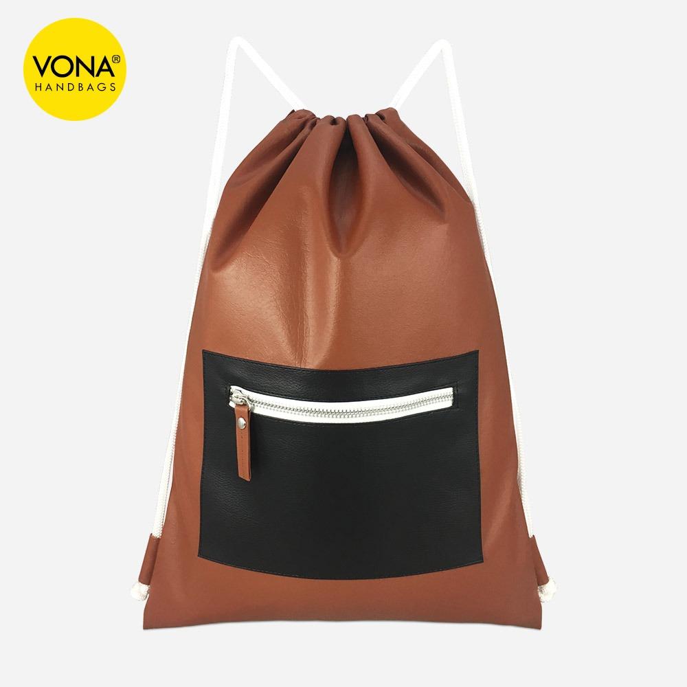 VONA Parker - Best Seller New Arrival Tas Punggung Serut Ransel Pria Wanita Drawstring Backpack Gym Bag School Sekolah Kulit Sintetis Faux PU Leather Korean Style Fashion