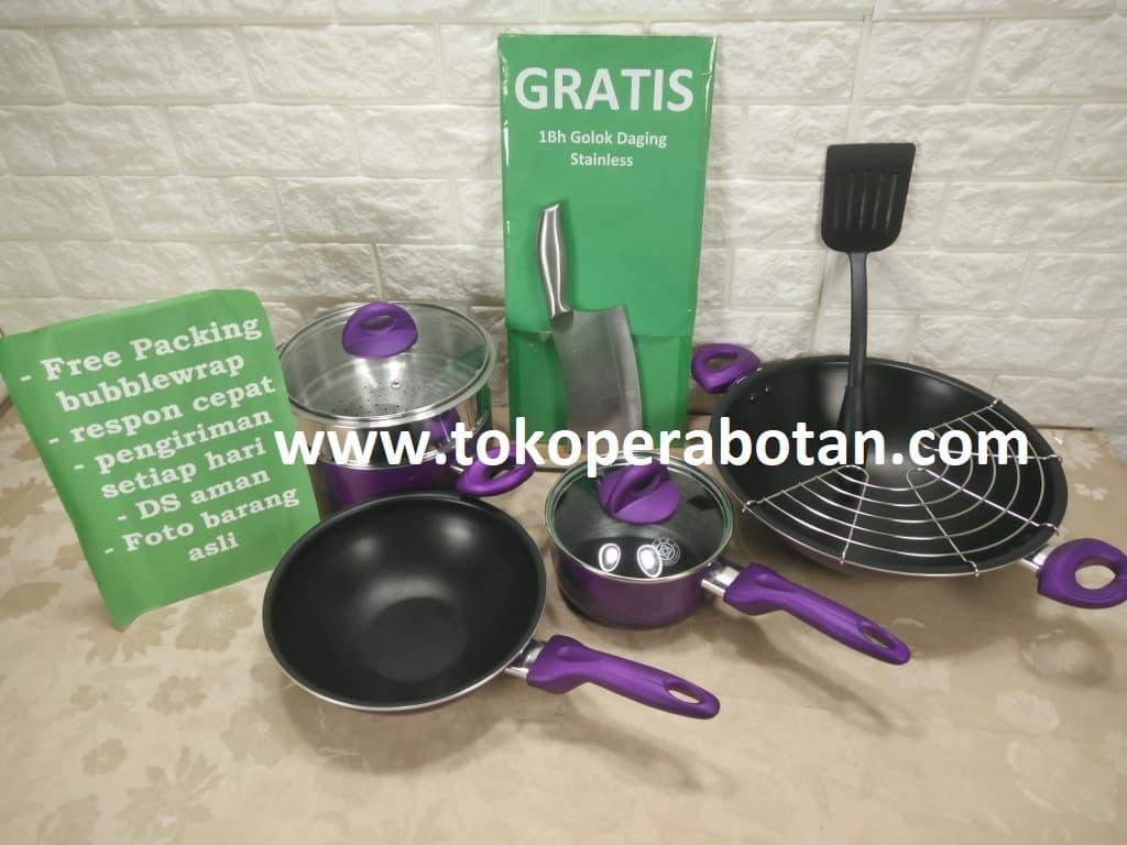 Panci Set Supra 9pcs (Ungu) / Penggorengan set / Steamer set / Wajan - Ungu