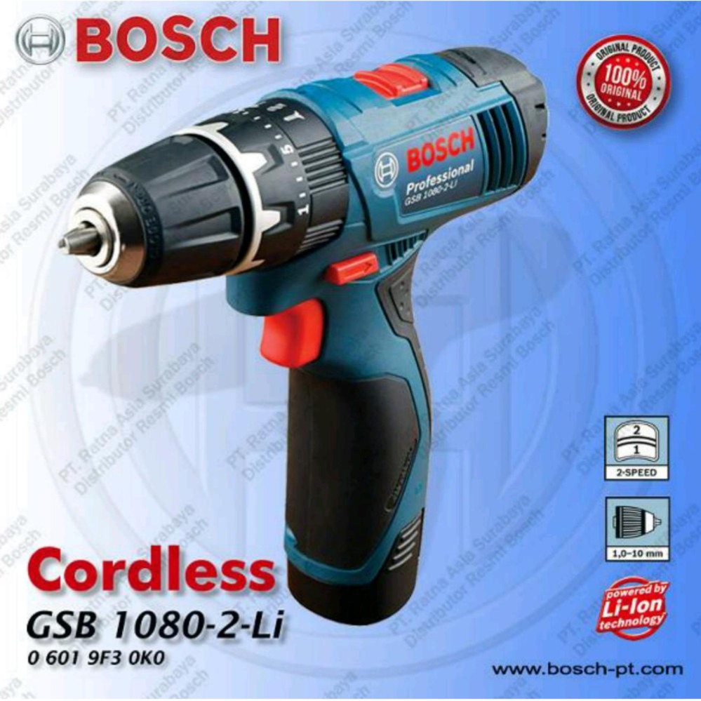 Mesin Bor Baterai Tembok Beton BOSCH Serbaguna Alat Mesin Cordless Drill Impact Bor Baja Besi Kayu Multiplek Sekrup Aluminium Bonus 2 Baterai Garansi