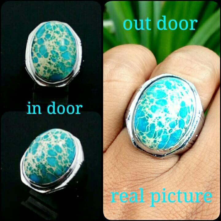 Diskon Promo Perhiasan Aksesoris Cincin batu natural pirus nevada dengan ring tanam anti luntur Murah