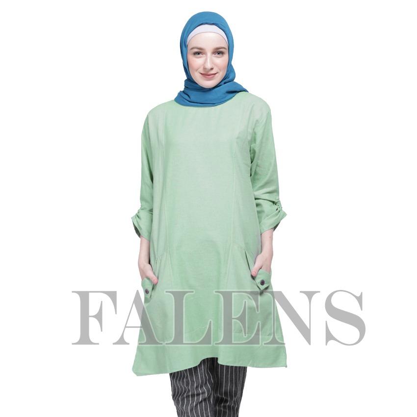Falens Iriana Tunik Atasan wanita Baju Blouse cewek Fashion Bagus Cantik Bahan Adem - Hijau toska
