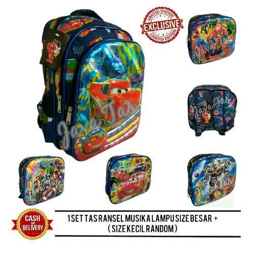 Java Tas Ransel Anak Hologram Set Import Lampu + Musik + Waterproof Raincover