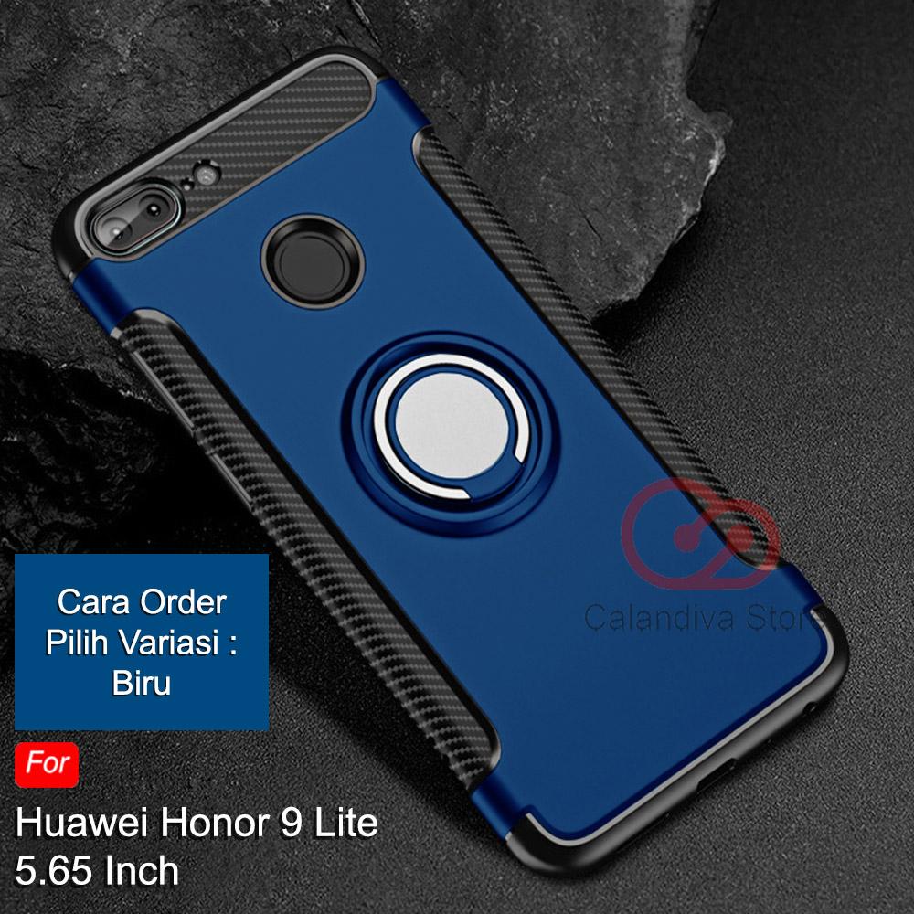 Calandiva Case Huawei Honor 9 Lite (5.65 Inch) Casing Ring Carbon Kickstand Hybrid Premium