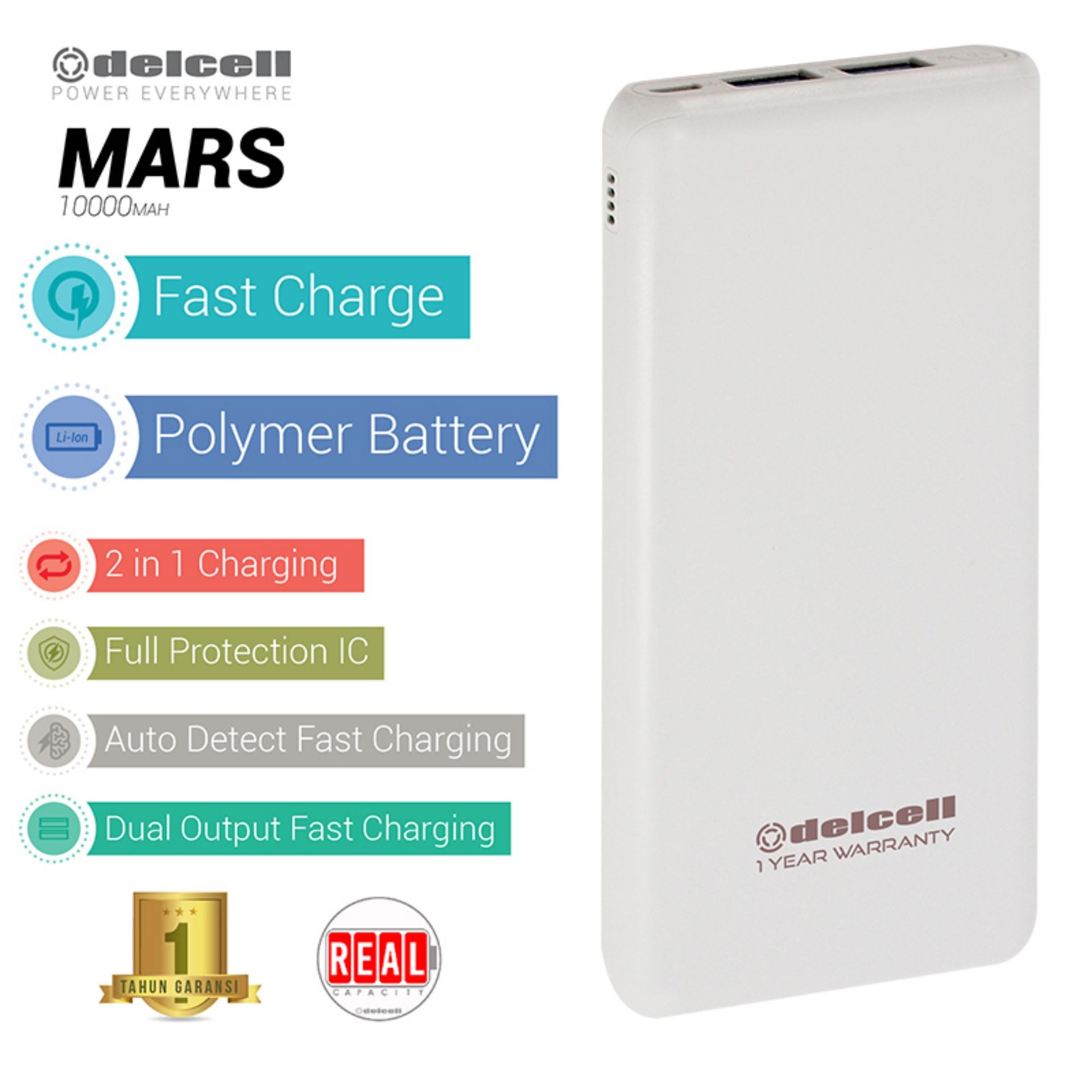 Delcell 10000mAh Powerbank MARS Real Capacity Fast Charging Slim Powerbank Polymer Battery Dual Output Garansi Resmi