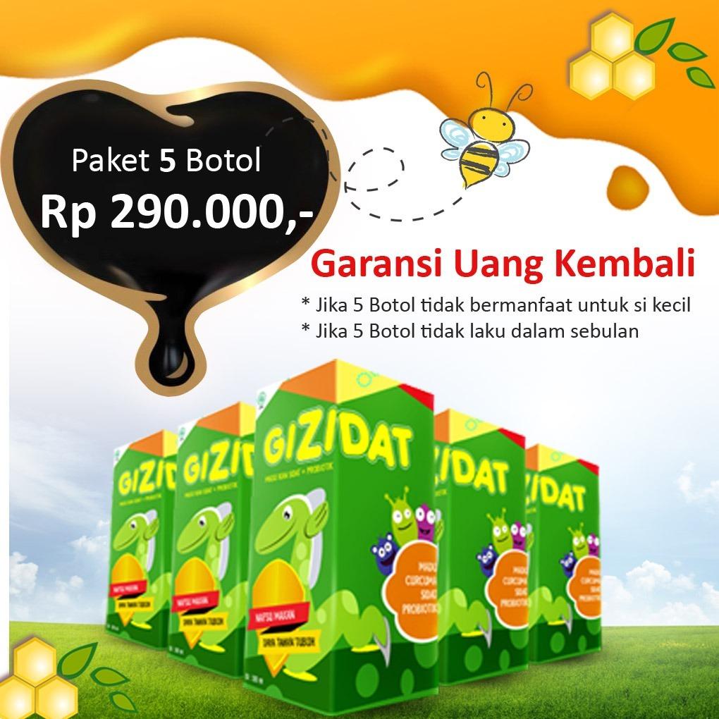 Garansi Uang Kembali - GIZIDAT Paket 5 Botol - Vitamin Penambah Nafsu Makan Anak (Madu Ikan Sidat)