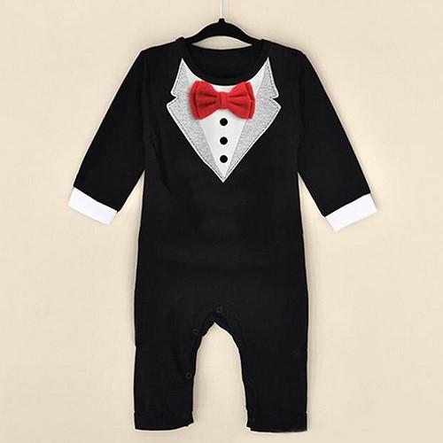 Phoenix B2C Baby Boy Fashion Lengan Panjang Celana Kodok V Kerah Pola Ikatan Simpul Rompers Januari 2019 - 3 Phoenix B2C Baby Boy Fashion lengan panjang celana kodok V kerah pola ikatan simpul Rompers - 3